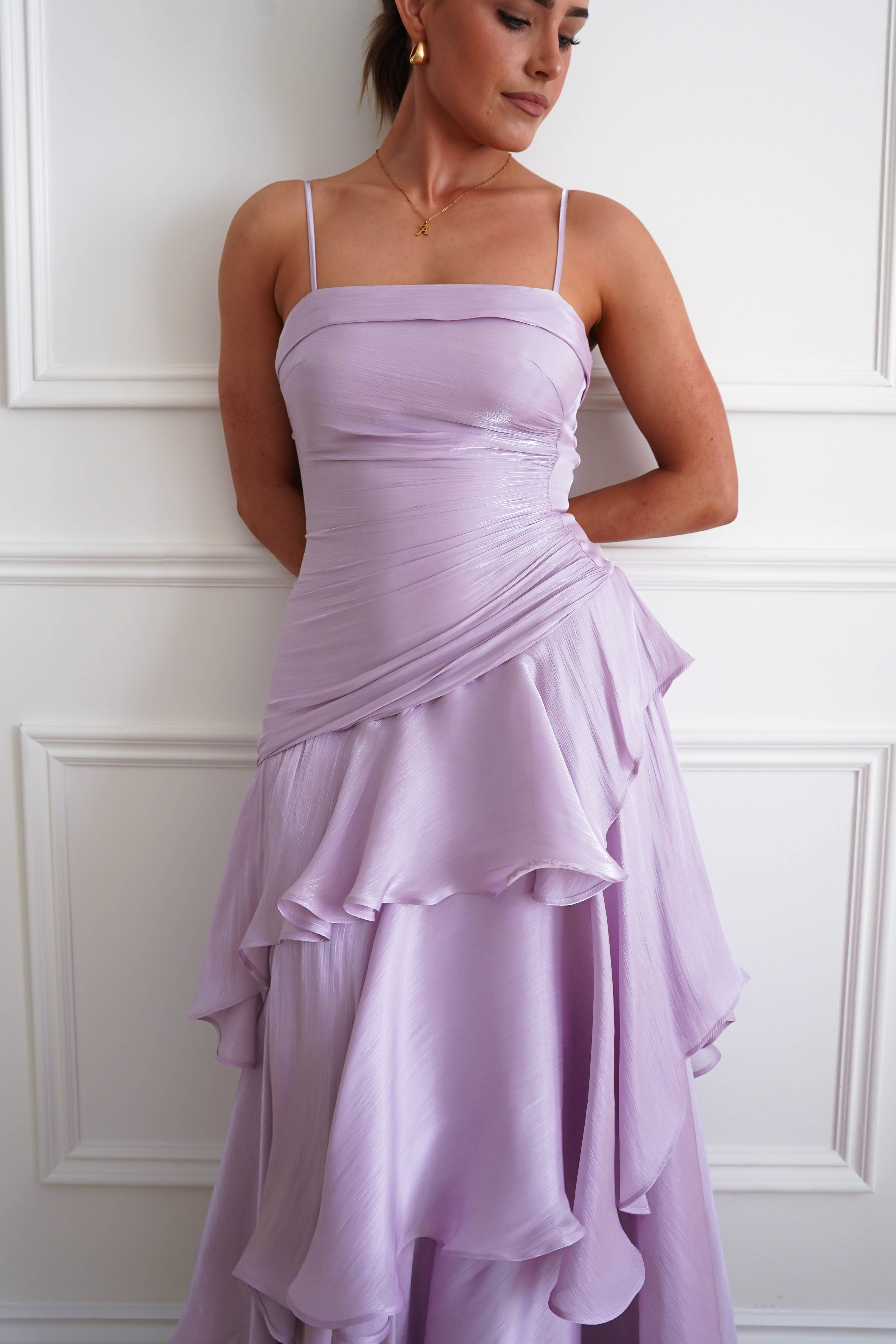 Oh Hello Clothing Women > Clothing > Dresses *DONE - Renee Luminescent Ruffle Maxi Dress | Lilac