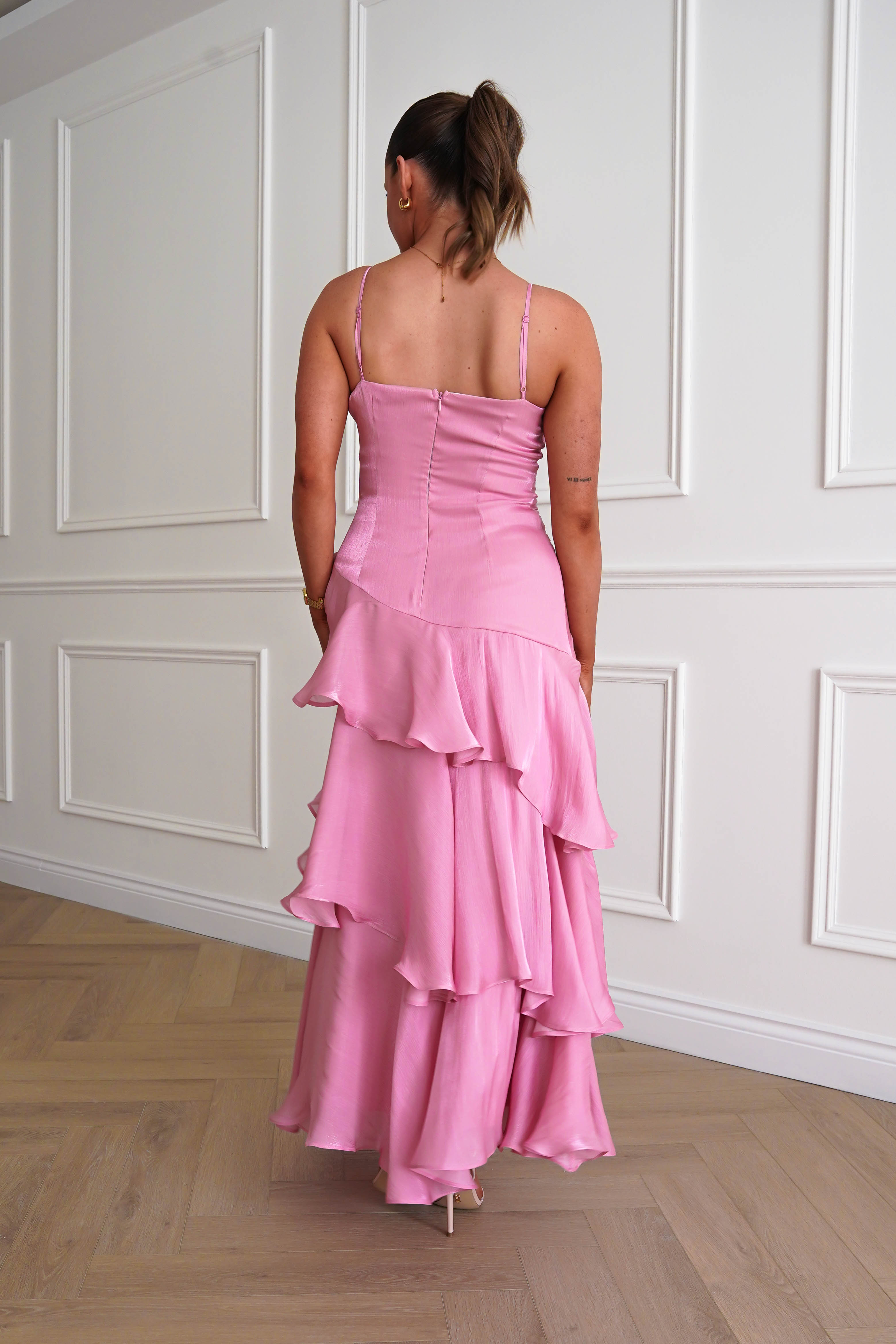 Oh Hello Clothing Women > Clothing > Dresses *DONE - Renee Luminescent Ruffle Maxi Dress | Pink