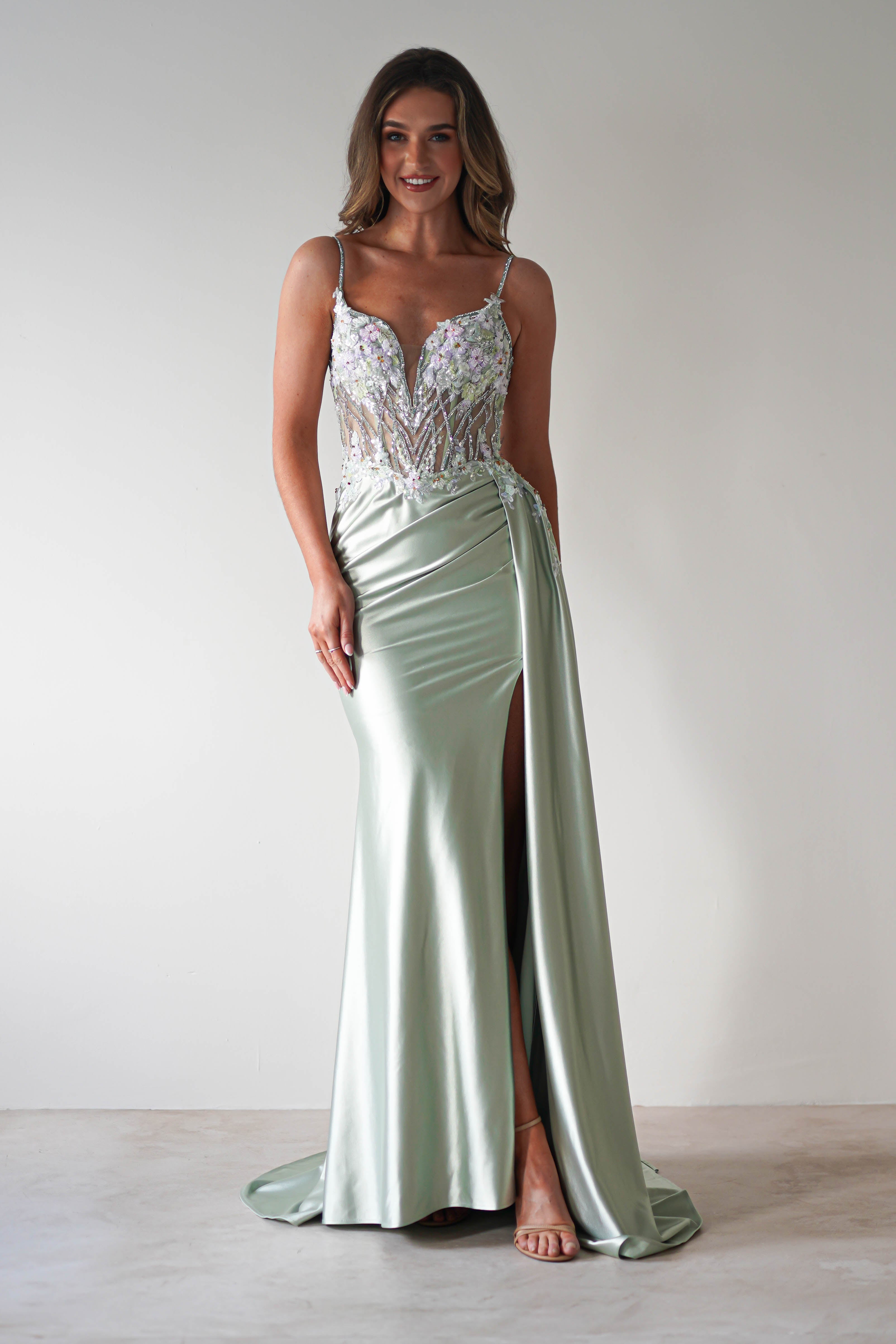 Annabel Embellished Bodycon Gown | Sage | Debs & Prom | Formal Gown | Oh Hello Clothing