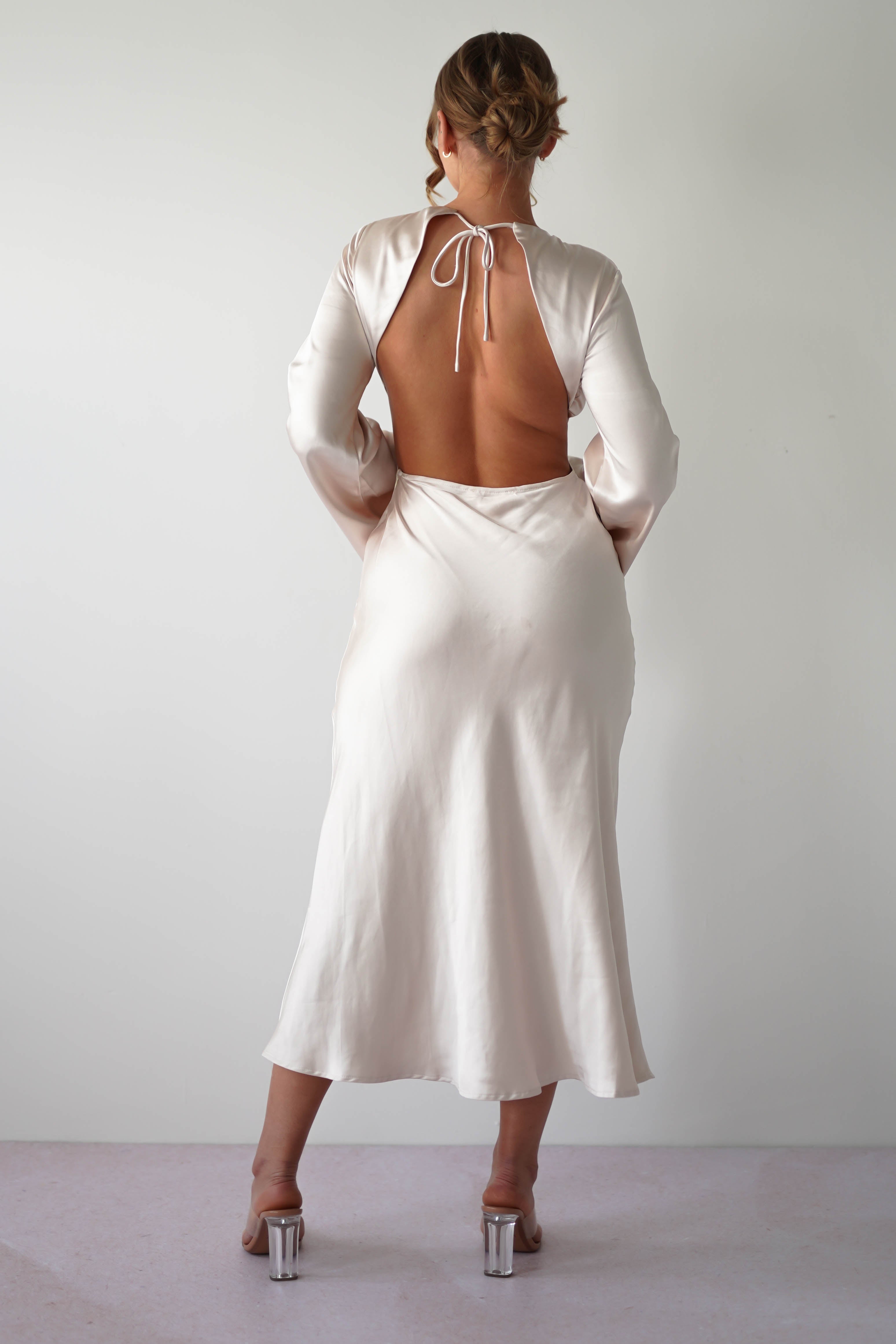 Vivian Long Sleeve Midi Dress | Champagne | Graduation | Bride To Be Hen Dress | Oh Hello Clothing