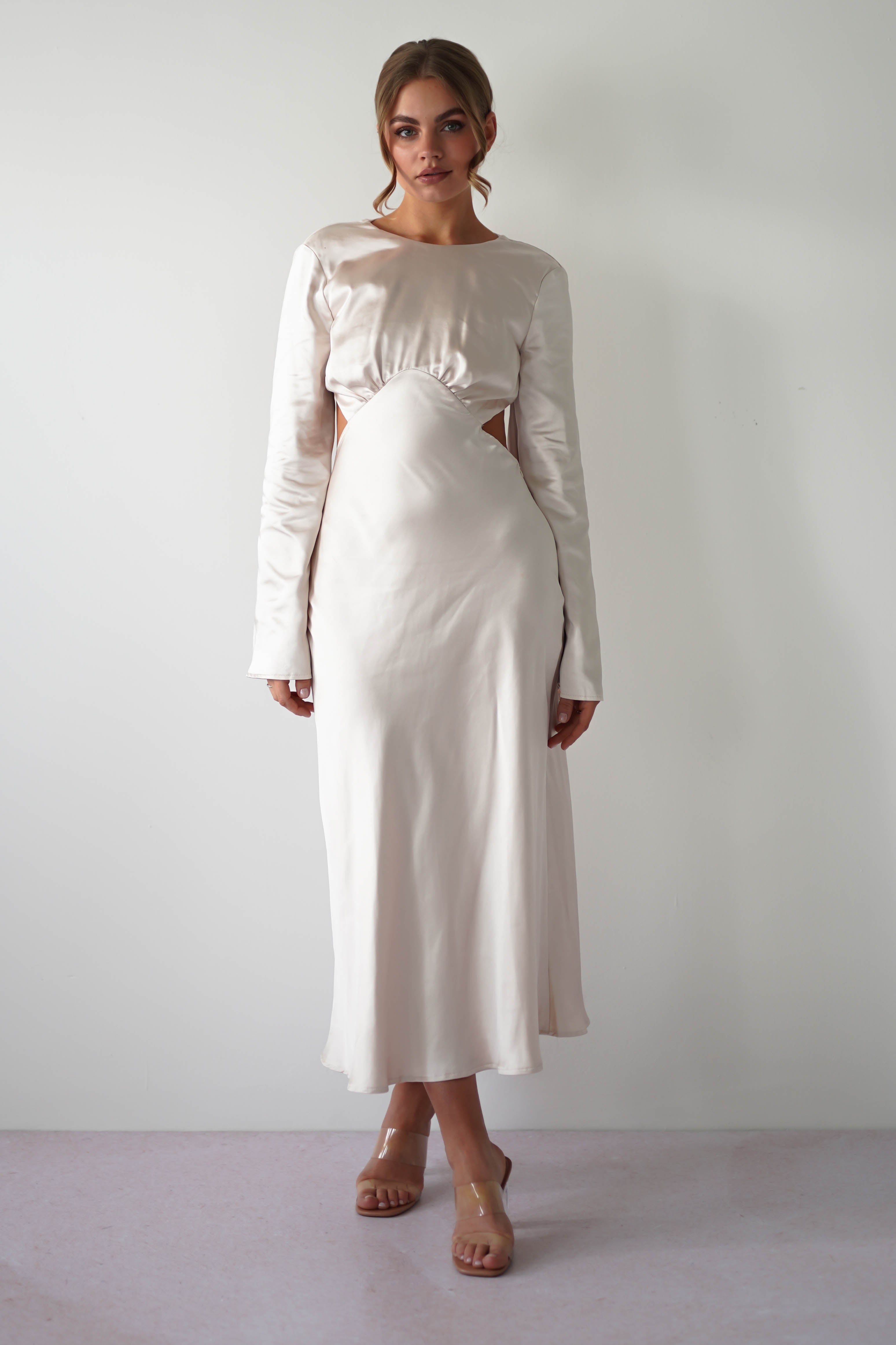 Vivian Long Sleeve Midi Dress | Champagne | Graduation | Bride To Be Hen Dress | Oh Hello Clothing