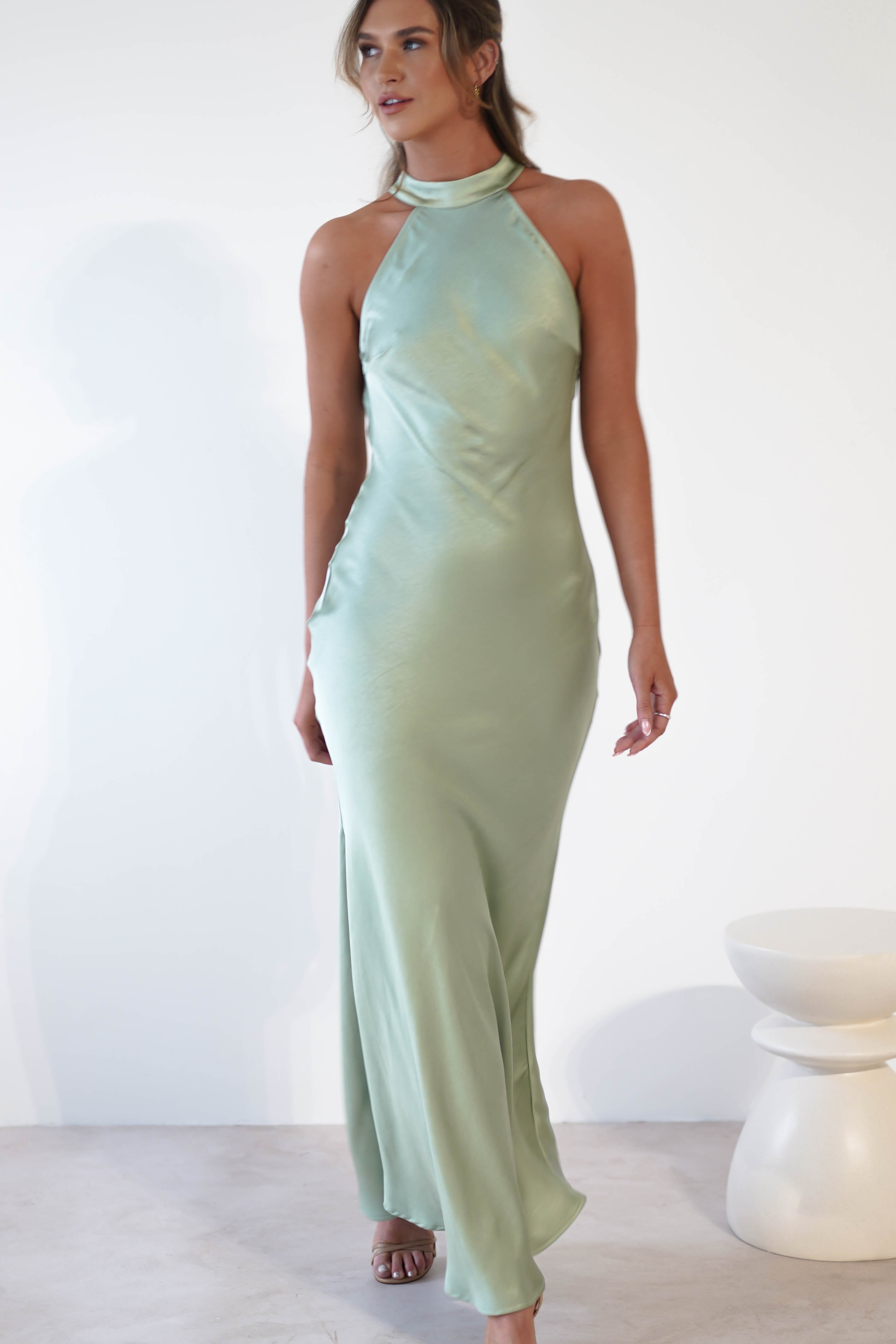 Natalia Soft Satin Maxi Dress | Sage Green | Oh Hello Clothing