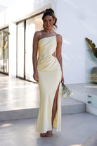 Lyra Soft Matte Satin Maxi Dress Yellow | Wedding Guest Dress | Maxi | Satin | Oh Hello Clothing