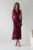 Drew Mesh Printed Maxi Dress Wine Print | Wedding Guest Dress | Maxi | Mesh | Oh Hello Clothing