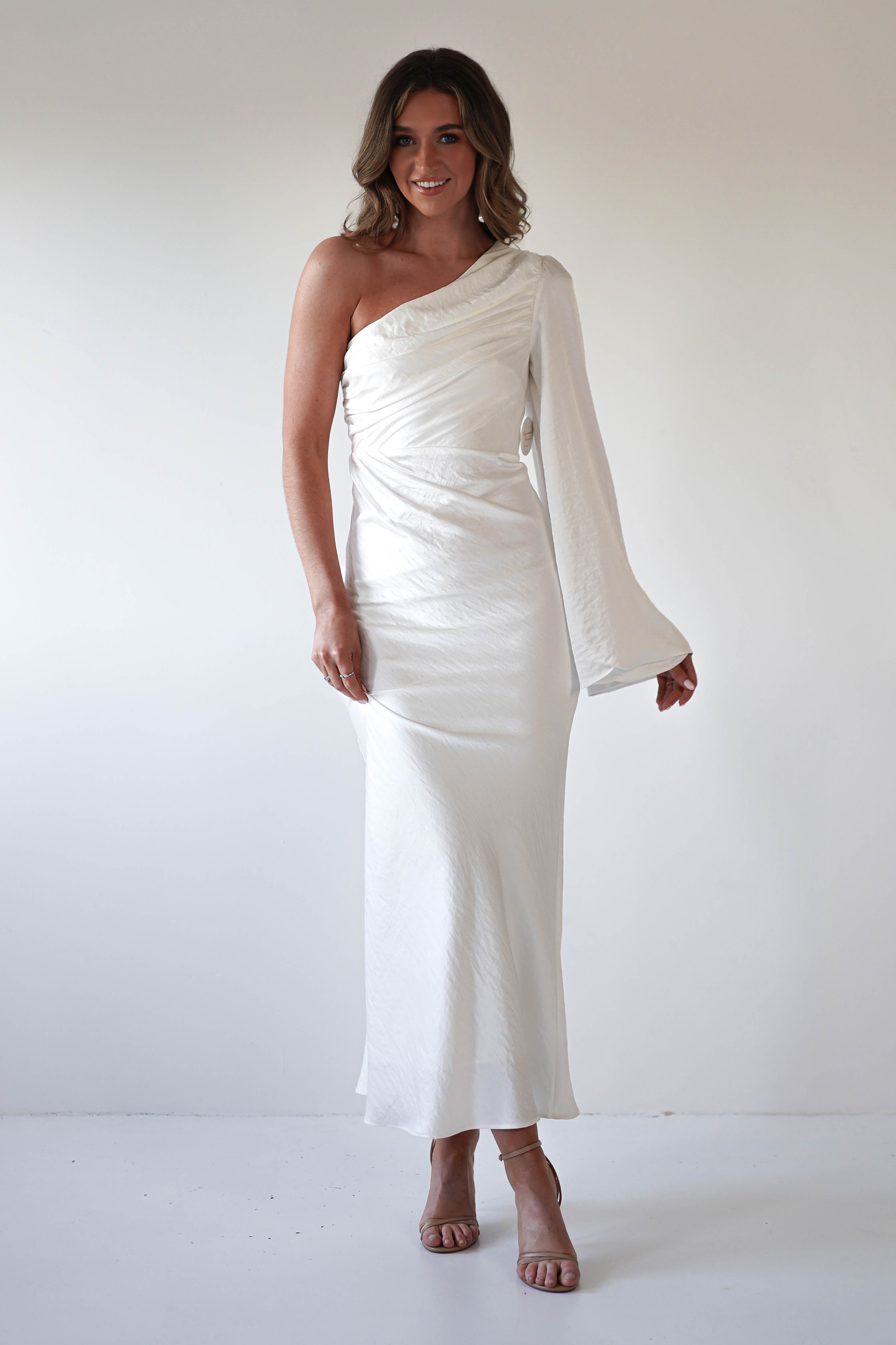Sylvana Silky Maxi Dress | Ivory | Graduation | Bride To Be Hen Dress | Oh Hello Clothing
