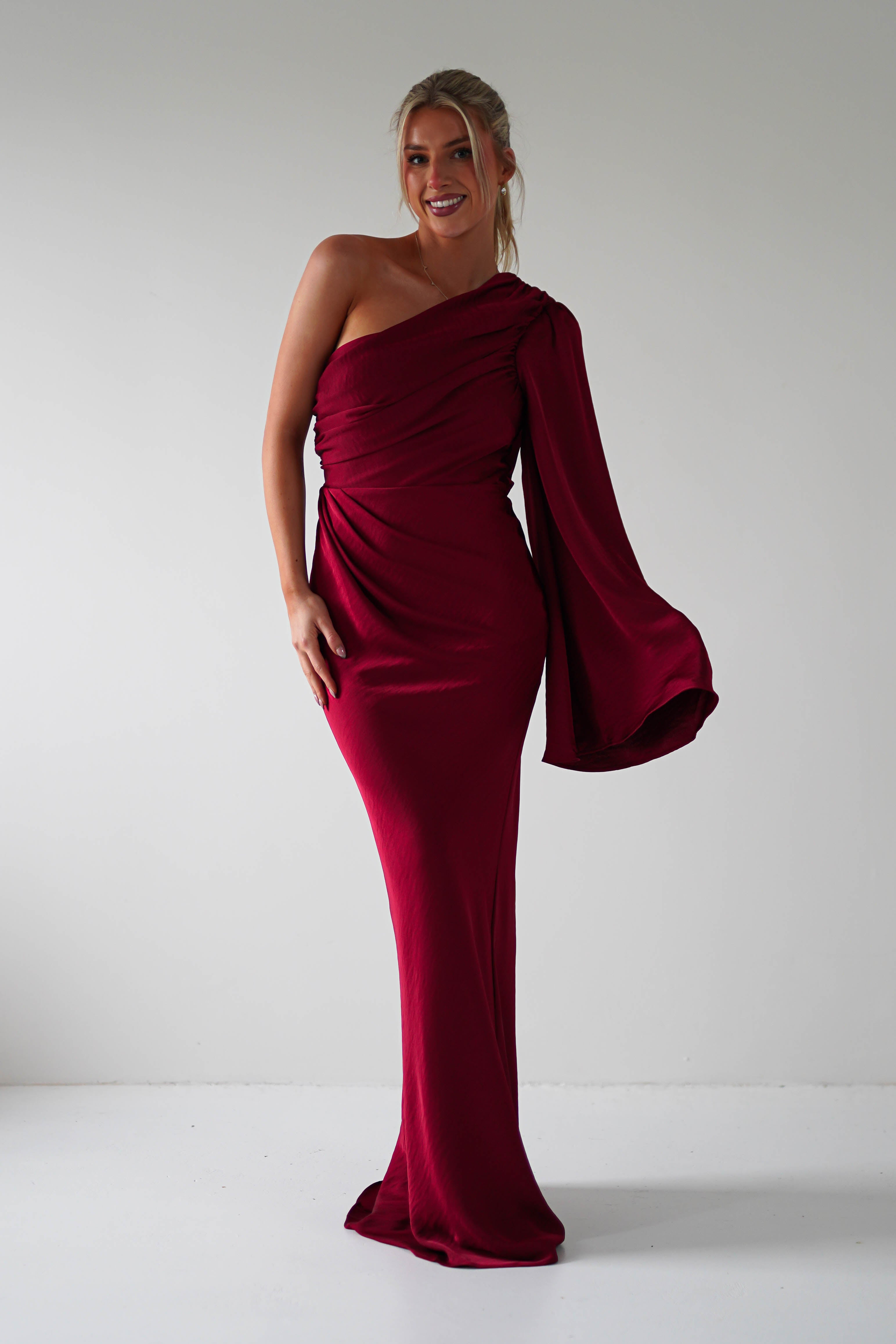 Elegance Silky Maxi Dress Wine | Wedding Guest Dress | Maxi | Oh Hello Clothing