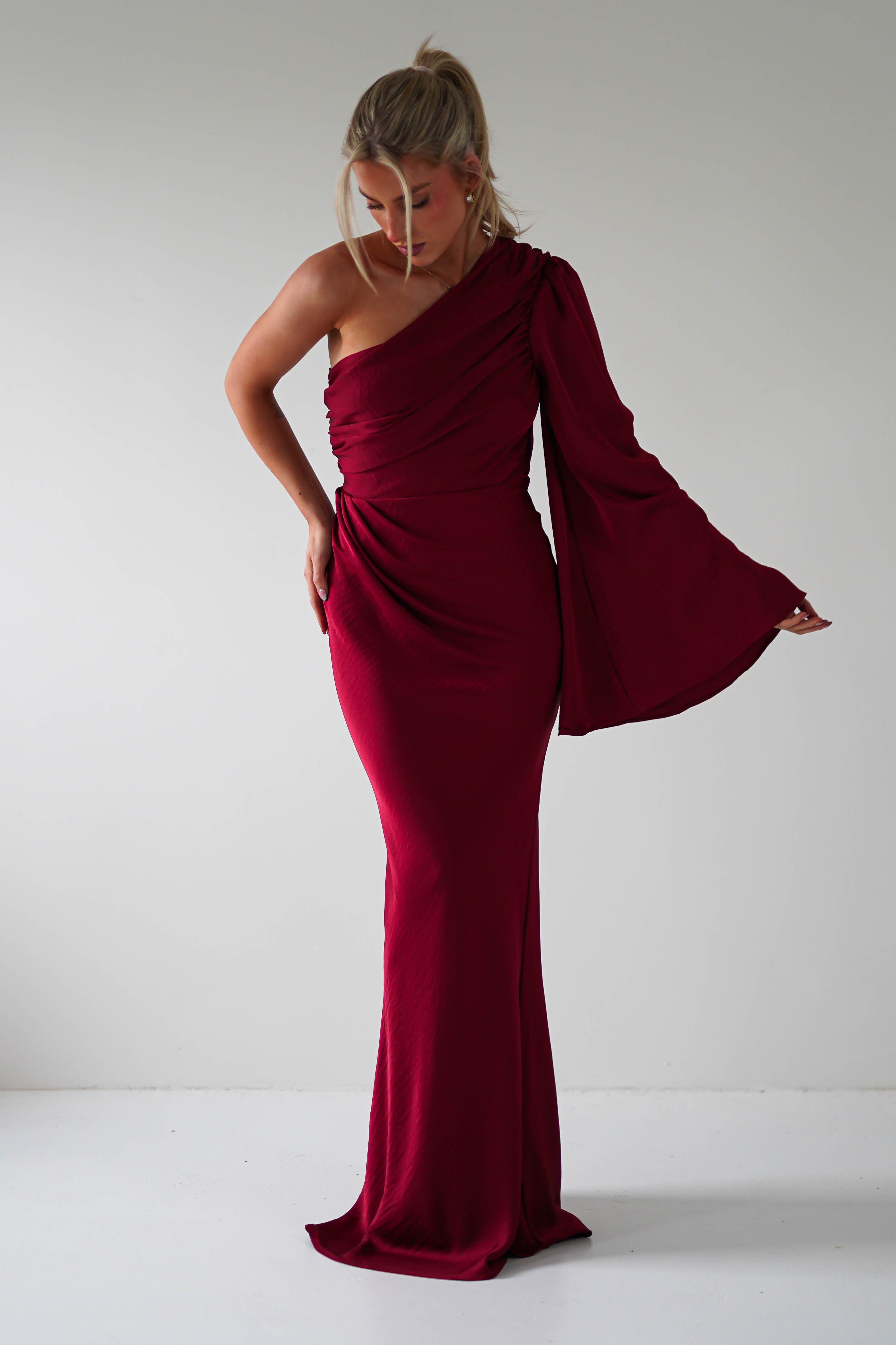 Elegance Silky Maxi Dress Wine | Wedding Guest Dress | Maxi | Oh Hello Clothing