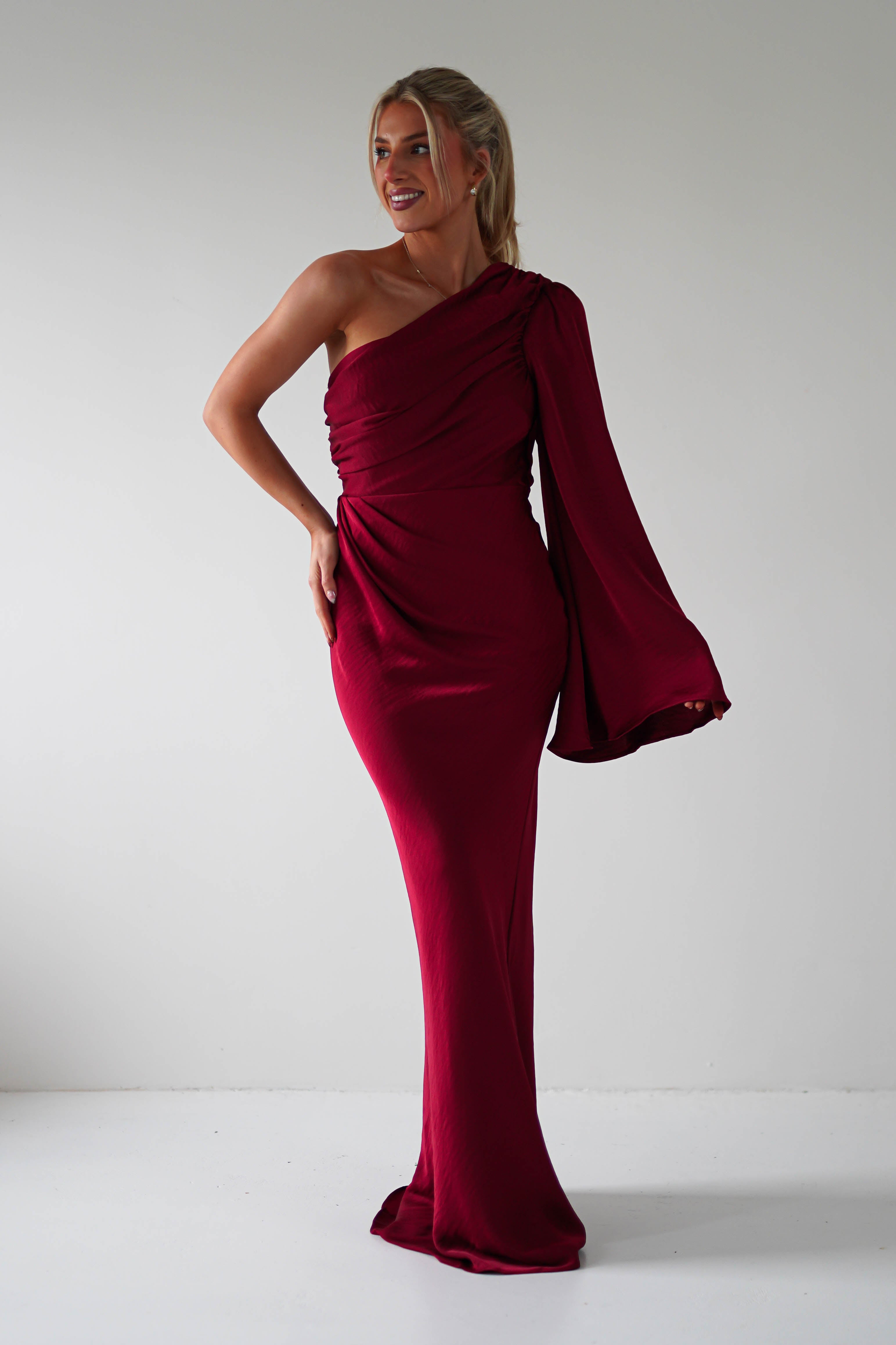 Elegance Silky Maxi Dress Wine | Wedding Guest Dress | Maxi | Oh Hello Clothing