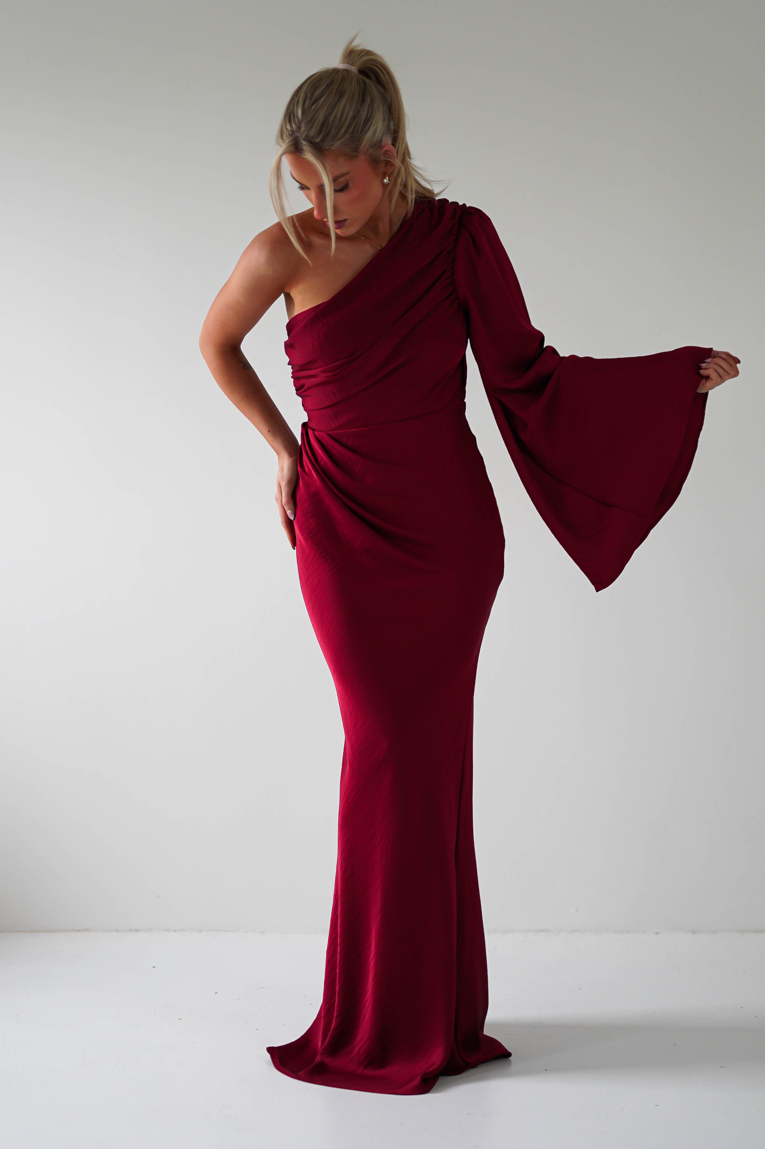 Elegance Silky Maxi Dress Wine | Wedding Guest Dress | Maxi | Oh Hello Clothing