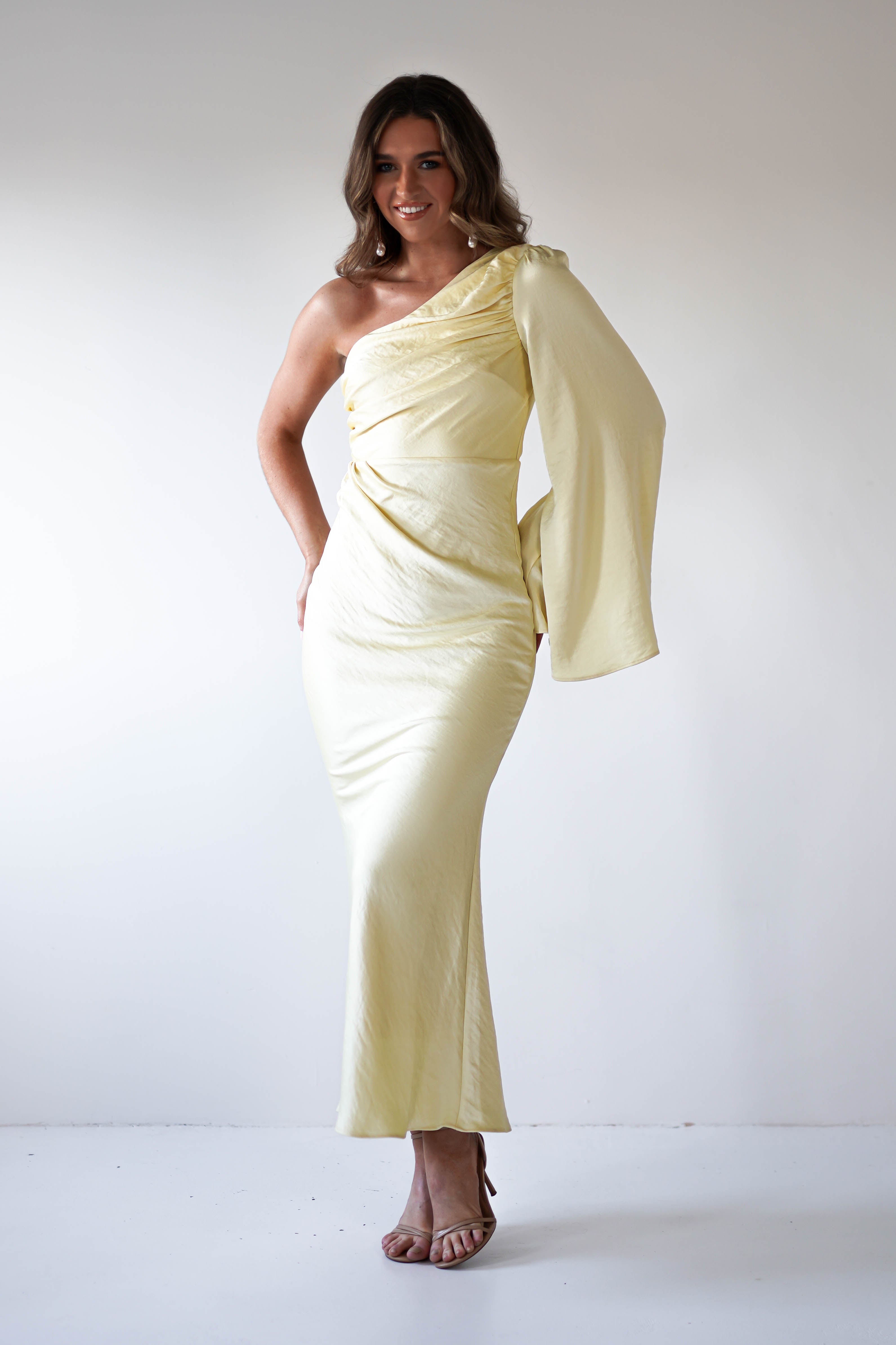 Sylvana Silky Maxi Dress Yellow | Wedding Guest Dress | Maxi | Oh Hello Clothing
