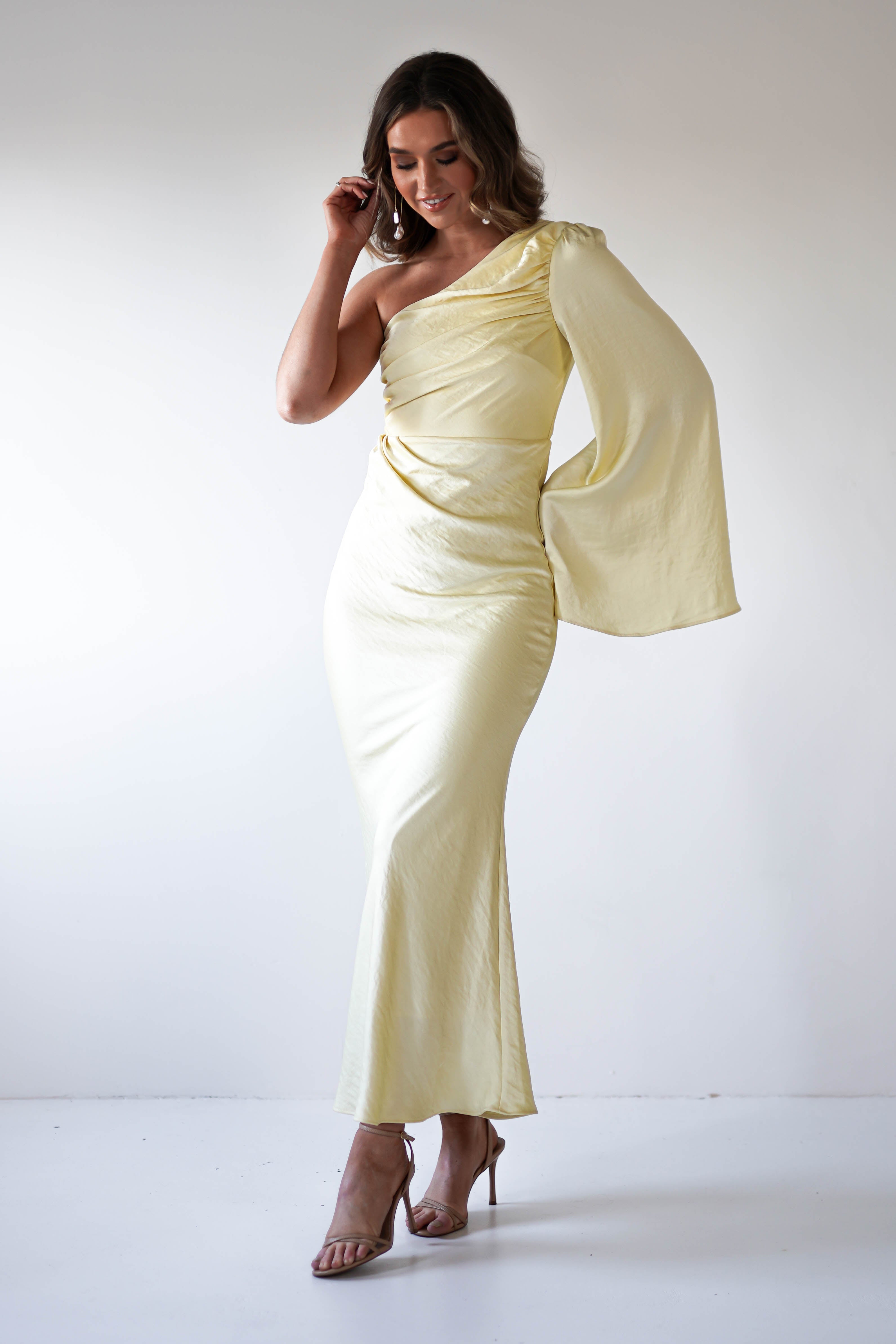 Sylvana Silky Maxi Dress Yellow | Wedding Guest Dress | Maxi | Oh Hello Clothing