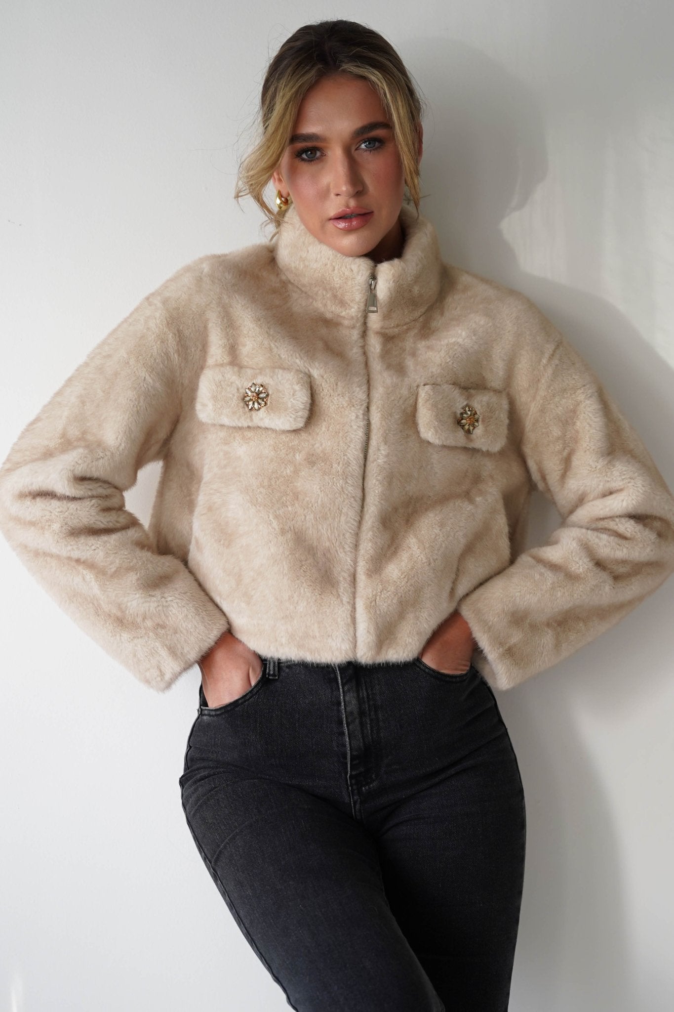 Oh Hello Clothing Blazer & Coats 1*DONE-ATTENTIF-F-085- FUR  CROPPED COAT