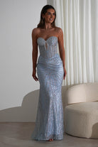 Elyse Glitter Strapless Gown | Light Blue/Silver | Debs & Prom | Formal Gown | Oh Hello Clothing