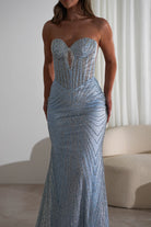 Elyse Glitter Strapless Gown | Light Blue/Silver | Debs & Prom | Formal Gown | Oh Hello Clothing