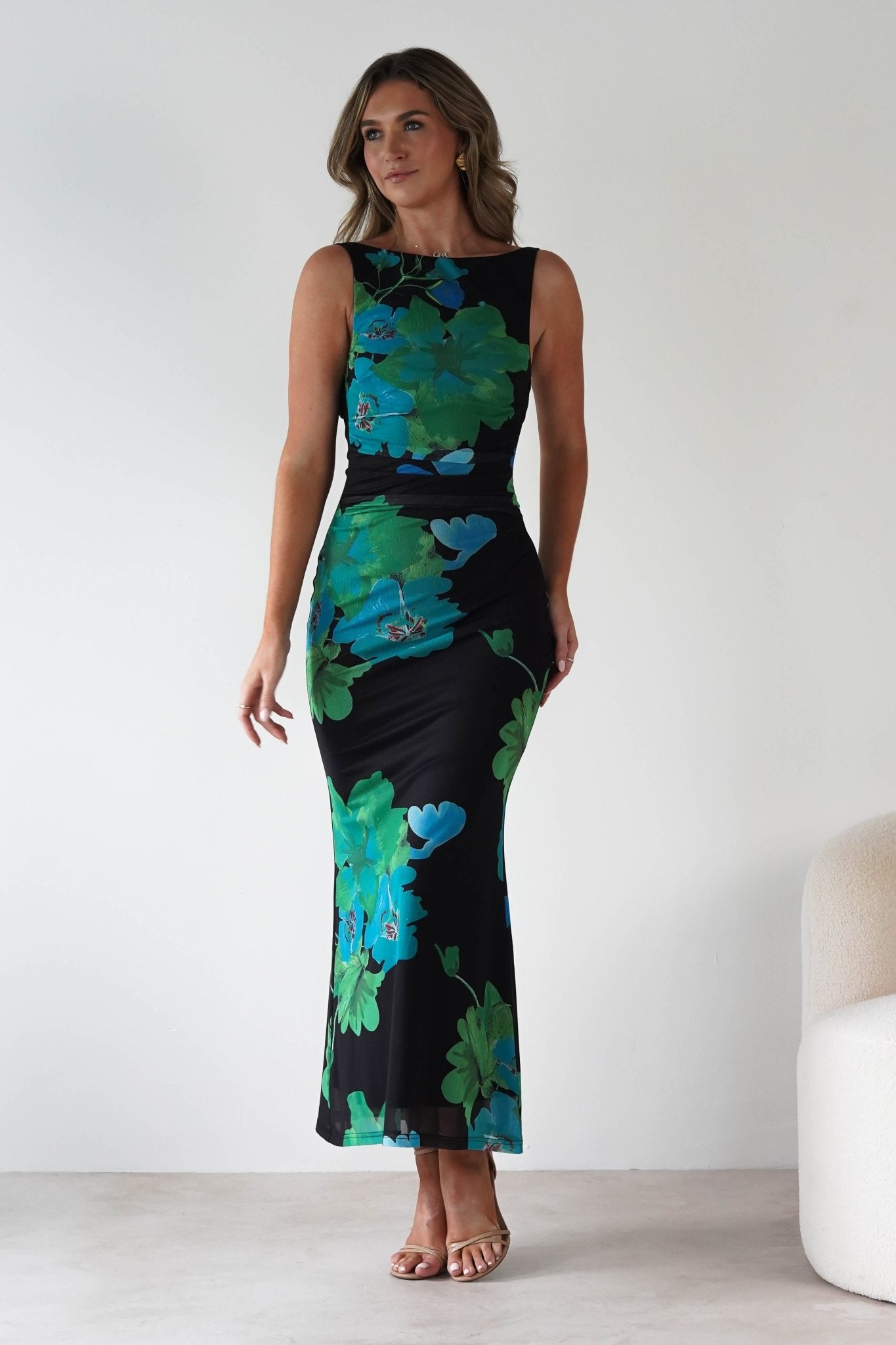 Elysia Bodycon Mesh Maxi Dress Black/Green | Wedding Guest Dress | Bodycon | Maxi | Oh Hello Clothing