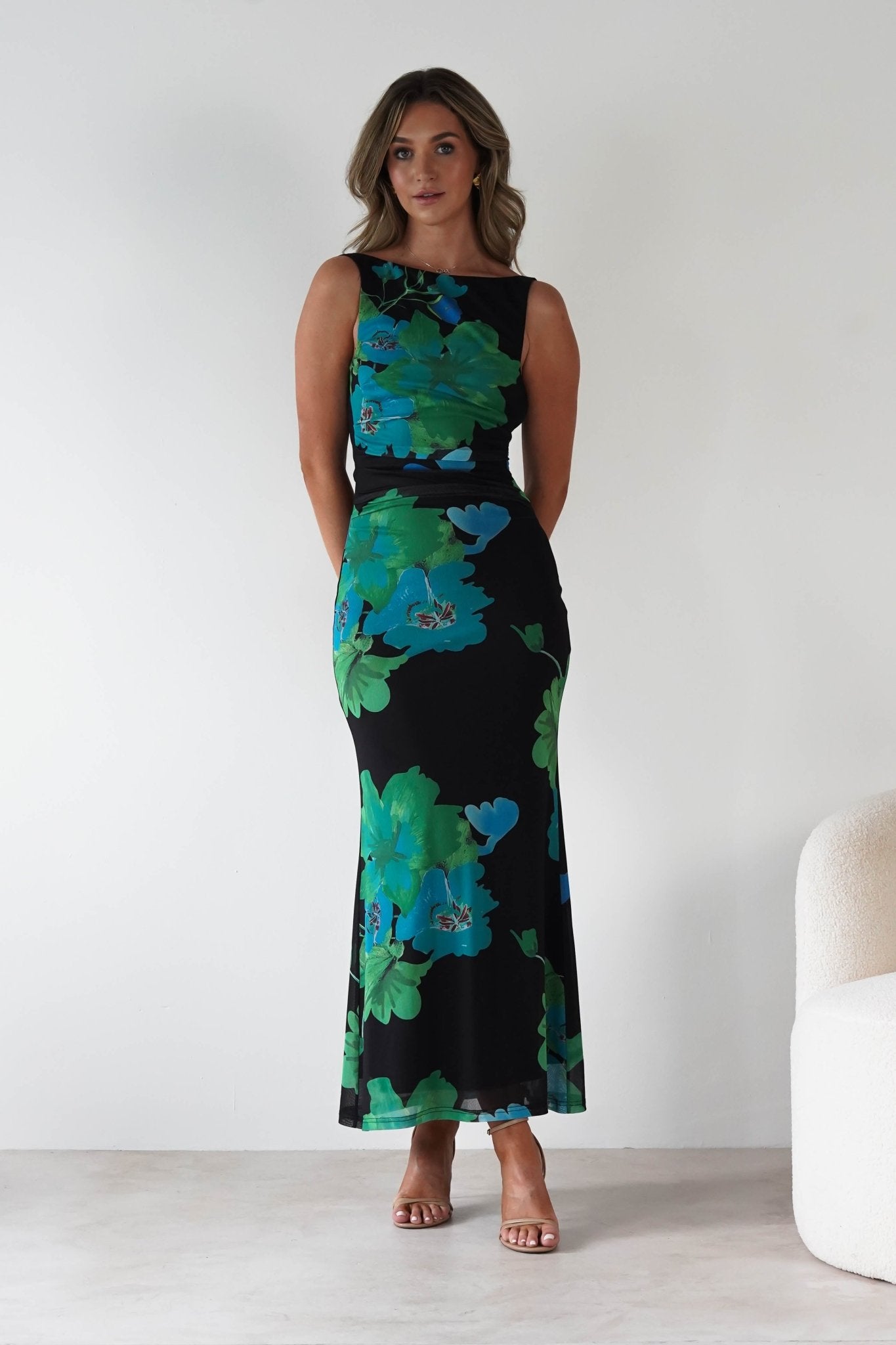 Elysia Bodycon Mesh Maxi Dress Black/Green | Wedding Guest Dress | Bodycon | Maxi | Oh Hello Clothing