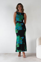 Elysia Bodycon Mesh Maxi Dress Black/Green | Wedding Guest Dress | Bodycon | Maxi | Oh Hello Clothing