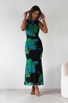 Elysia Bodycon Mesh Maxi Dress Black/Green | Wedding Guest Dress | Bodycon | Maxi | Oh Hello Clothing