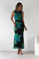 Elysia Bodycon Mesh Maxi Dress Black/Green | Wedding Guest Dress | Bodycon | Maxi | Oh Hello Clothing