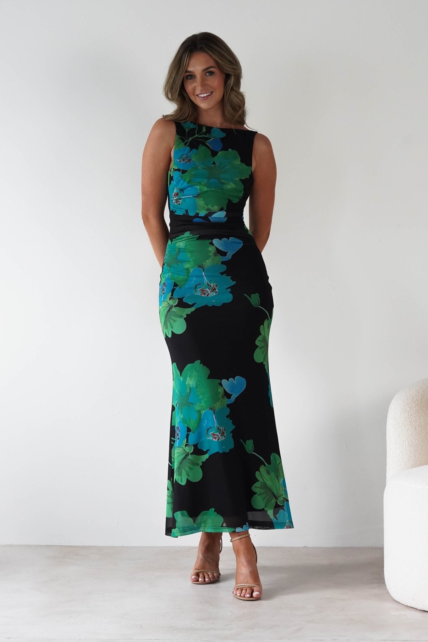 Elysia Bodycon Mesh Maxi Dress Black/Green | Wedding Guest Dress | Bodycon | Maxi | Oh Hello Clothing