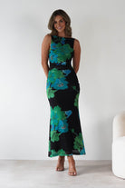 Elysia Bodycon Mesh Maxi Dress Black/Green | Wedding Guest Dress | Bodycon | Maxi | Oh Hello Clothing