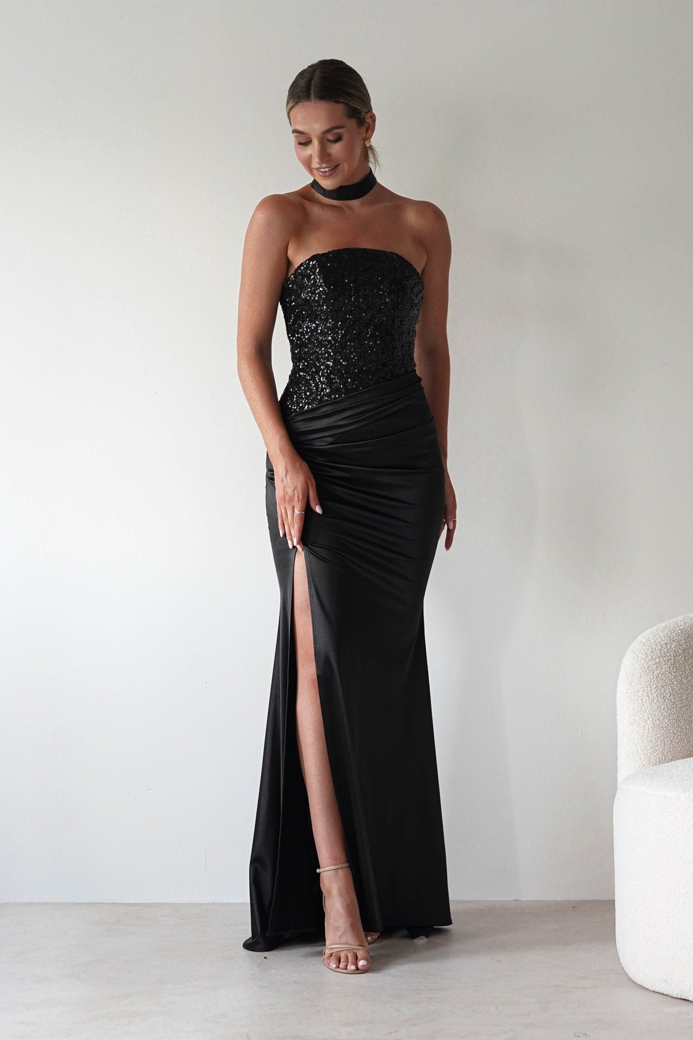Elysia Sequin Embellished Bodice Gown | Black | Debs & Prom | Formal Gown | Oh Hello Clothing