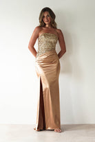 Elysia Sequin Embellished Bodice Gown | Gold | Debs & Prom | Formal Gown | Oh Hello Clothing