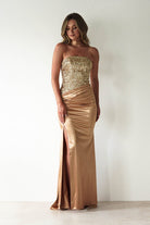 Elysia Sequin Embellished Bodice Gown | Gold | Debs & Prom | Formal Gown | Oh Hello Clothing
