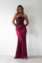 Elysia Sequin Embellished Bodice Gown | Wine | Debs & Prom | Formal Gown | Oh Hello Clothing