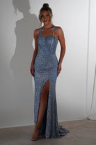 Ember Bodycon Sequin Gown | Slate Blue | Debs & Prom | Formal Gown | Oh Hello Clothing
