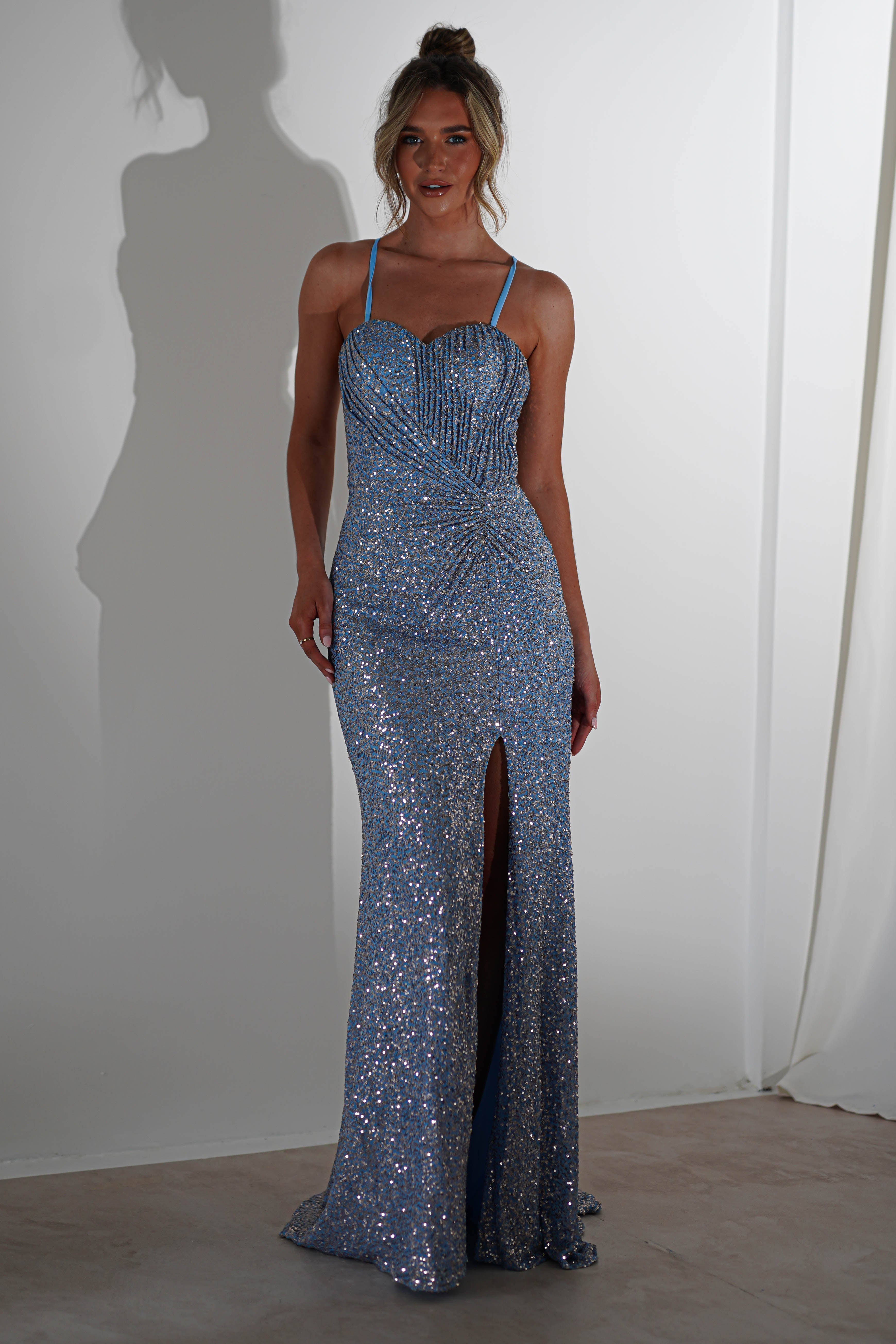 Ember Bodycon Sequin Gown | Slate Blue | Debs & Prom | Formal Gown | Oh Hello Clothing