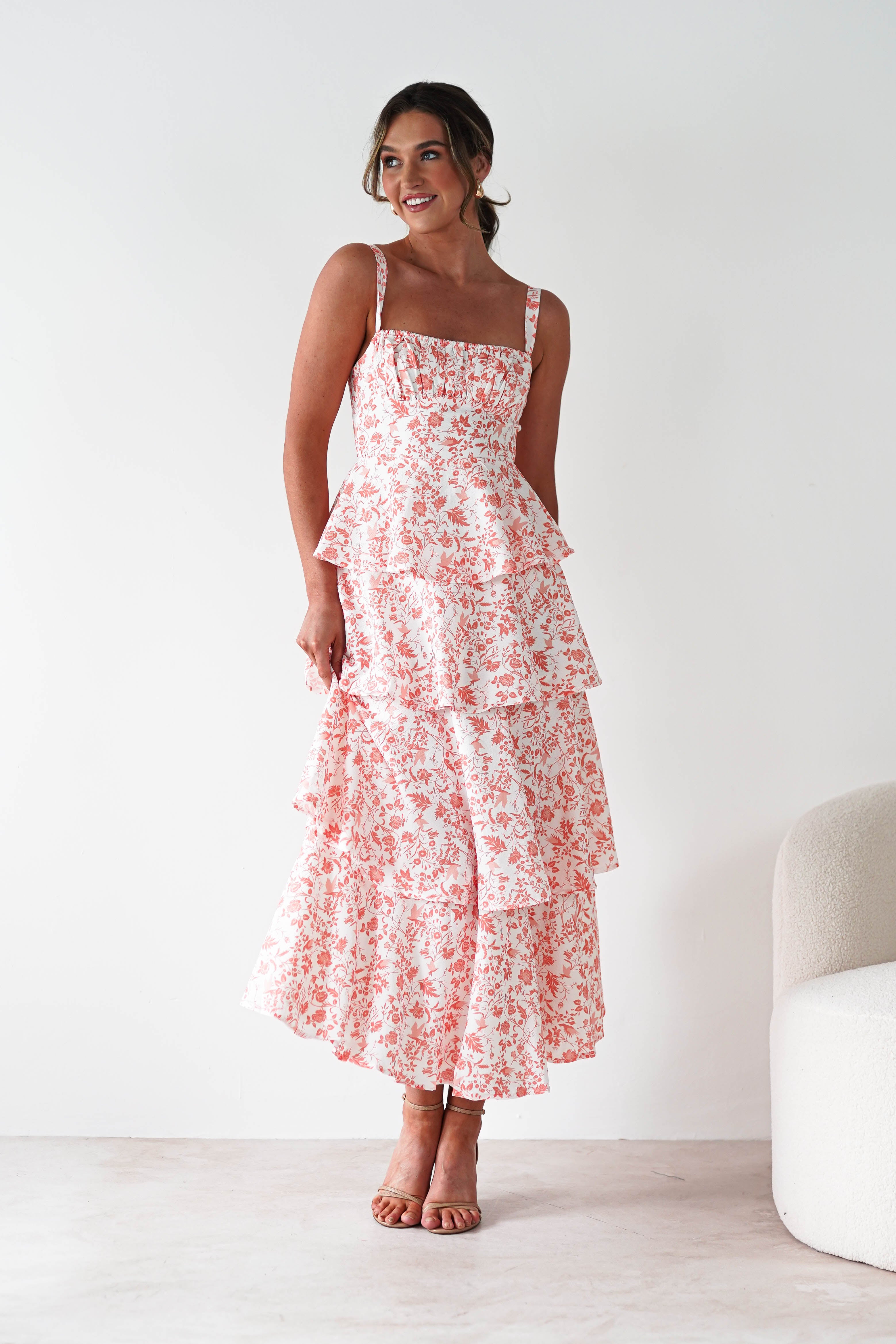 Emily Floral Ruffle Maxi Dress Orange Print | Wedding Guest Dress | Maxi | Oh Hello Clothing