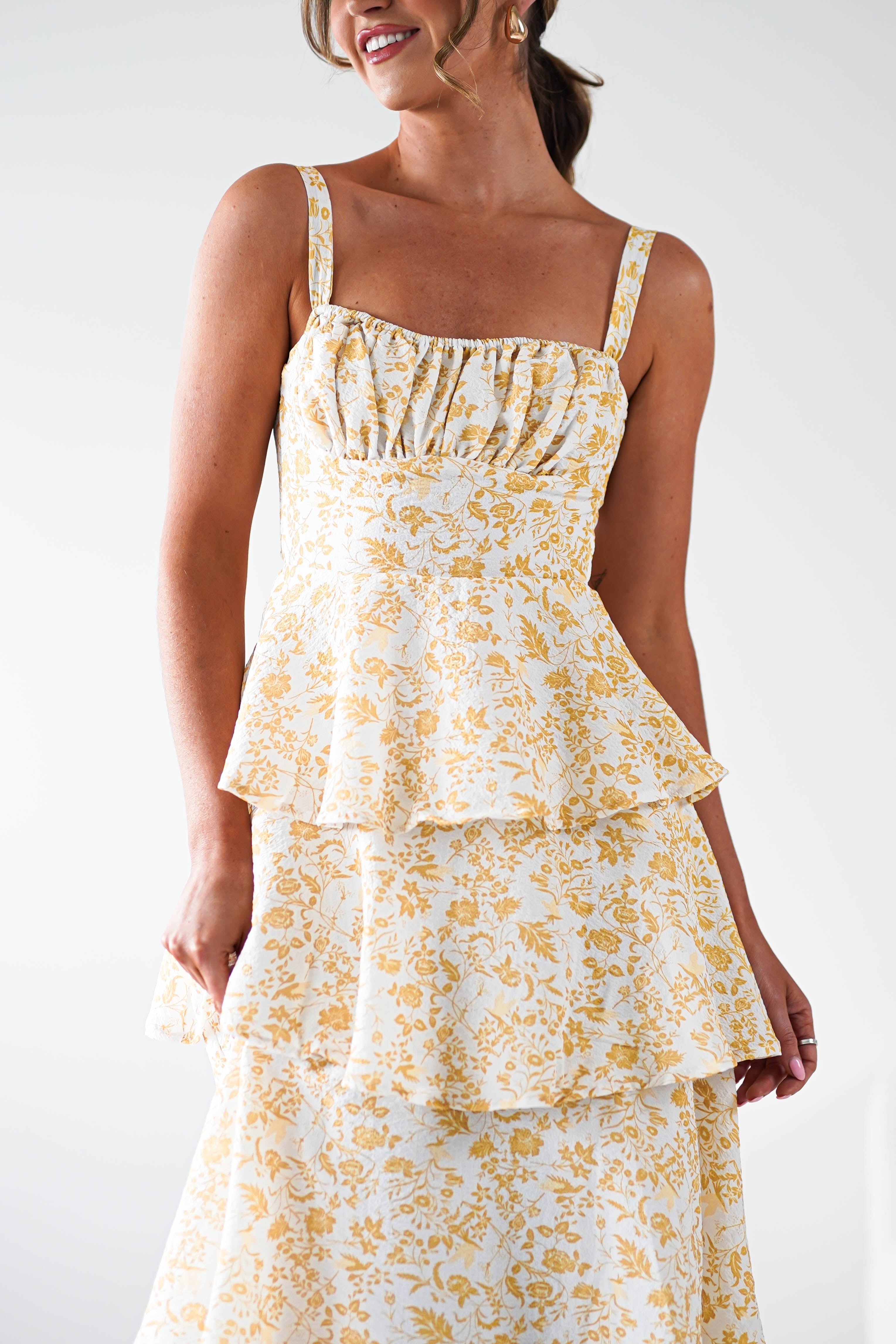Emily Floral Ruffle Maxi Dress Yellow Print | Wedding Guest Dress | Maxi | Oh Hello Clothing