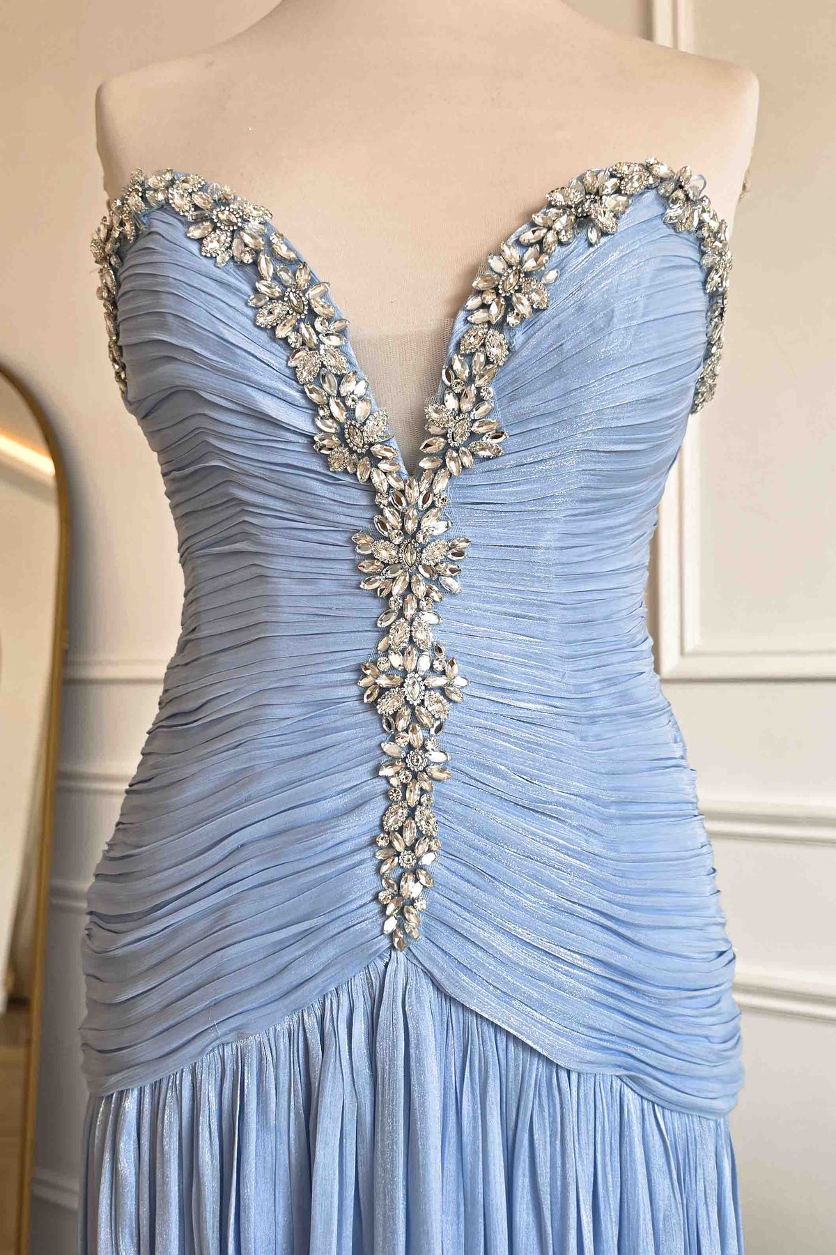 Oh Hello Clothing Dresses > Prom Dresses Estella Diamante Trim Ruched Maxi Gown | Blue