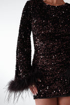 Oh Hello Clothing Eve Long Sleeve Sequin Mini Dress | Brown
