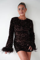 Oh Hello Clothing Eve Long Sleeve Sequin Mini Dress | Brown