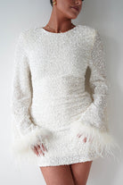 Oh Hello Clothing Eve Long Sleeve Sequin Mini Dress | Ivory