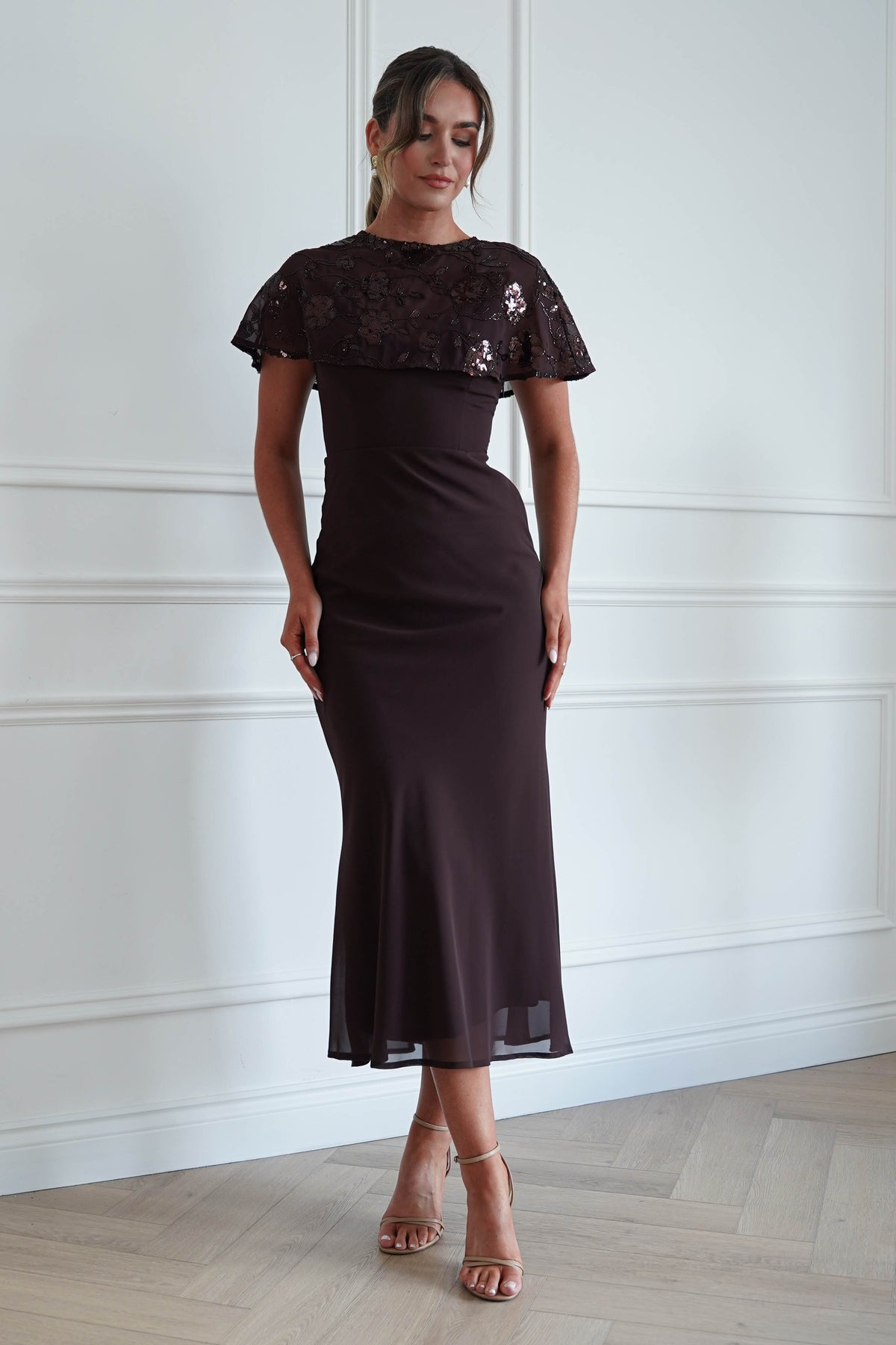 Oh Hello Clothing Women > Clothing > Dresses Fatima Sequin Cape Maxi Dress | BROWN (Copy)