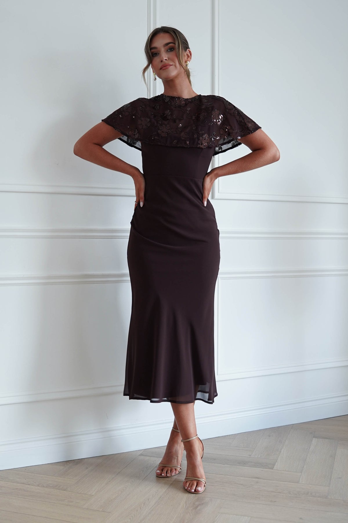 Oh Hello Clothing Women > Clothing > Dresses Fatima Sequin Cape Maxi Dress | BROWN (Copy)