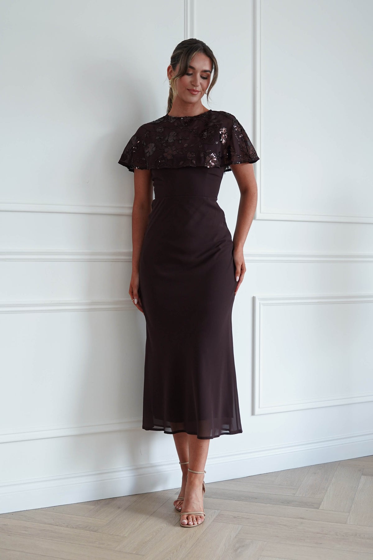 Oh Hello Clothing Women > Clothing > Dresses Fatima Sequin Cape Maxi Dress | BROWN (Copy)