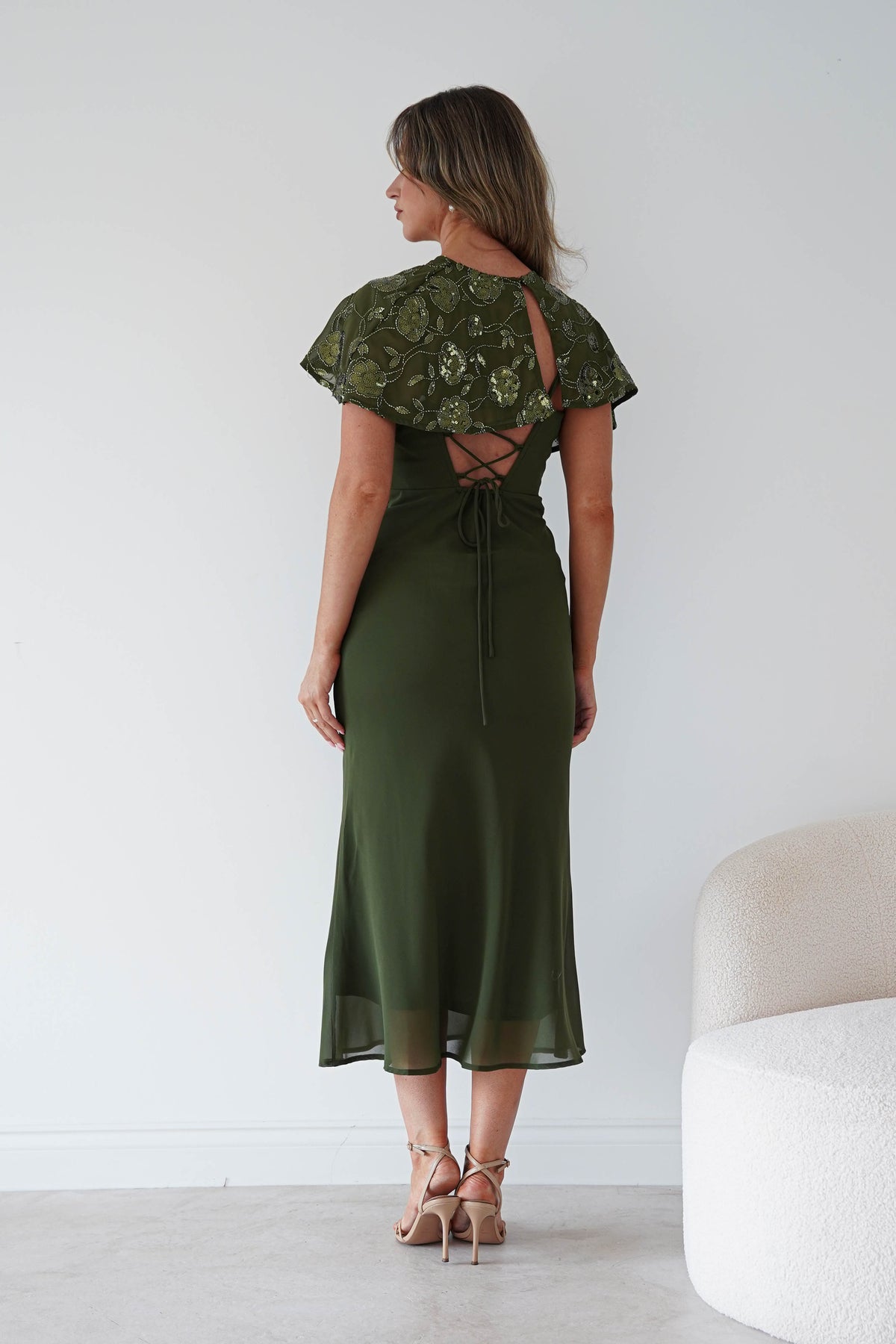 Oh Hello Clothing Women > Clothing > Dresses Fatima Sequin Cape Maxi Dress | Olive