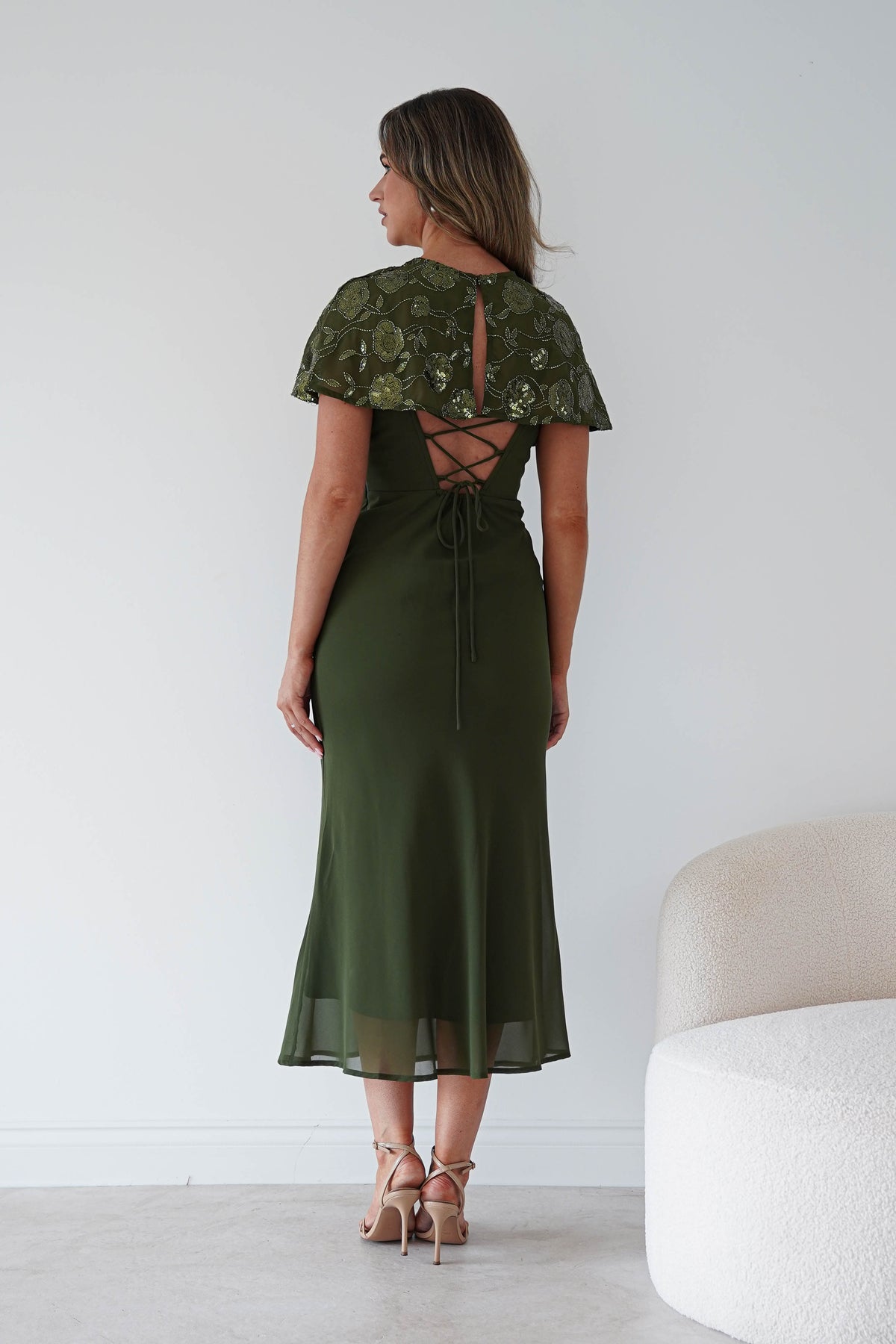 Oh Hello Clothing Women > Clothing > Dresses Fatima Sequin Cape Maxi Dress | Olive