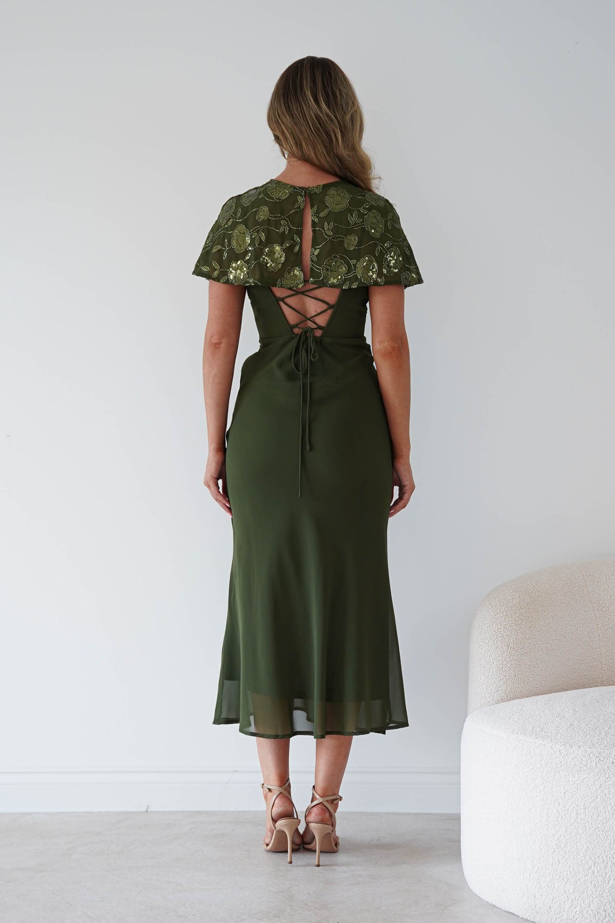 Oh Hello Clothing Women > Clothing > Dresses Fatima Sequin Cape Maxi Dress | Olive