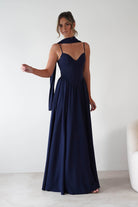 Felicity Lace Up Corset Maxi Dress Navy | Wedding Guest Dress | Corset Bodice | Maxi | Oh Hello Clothing