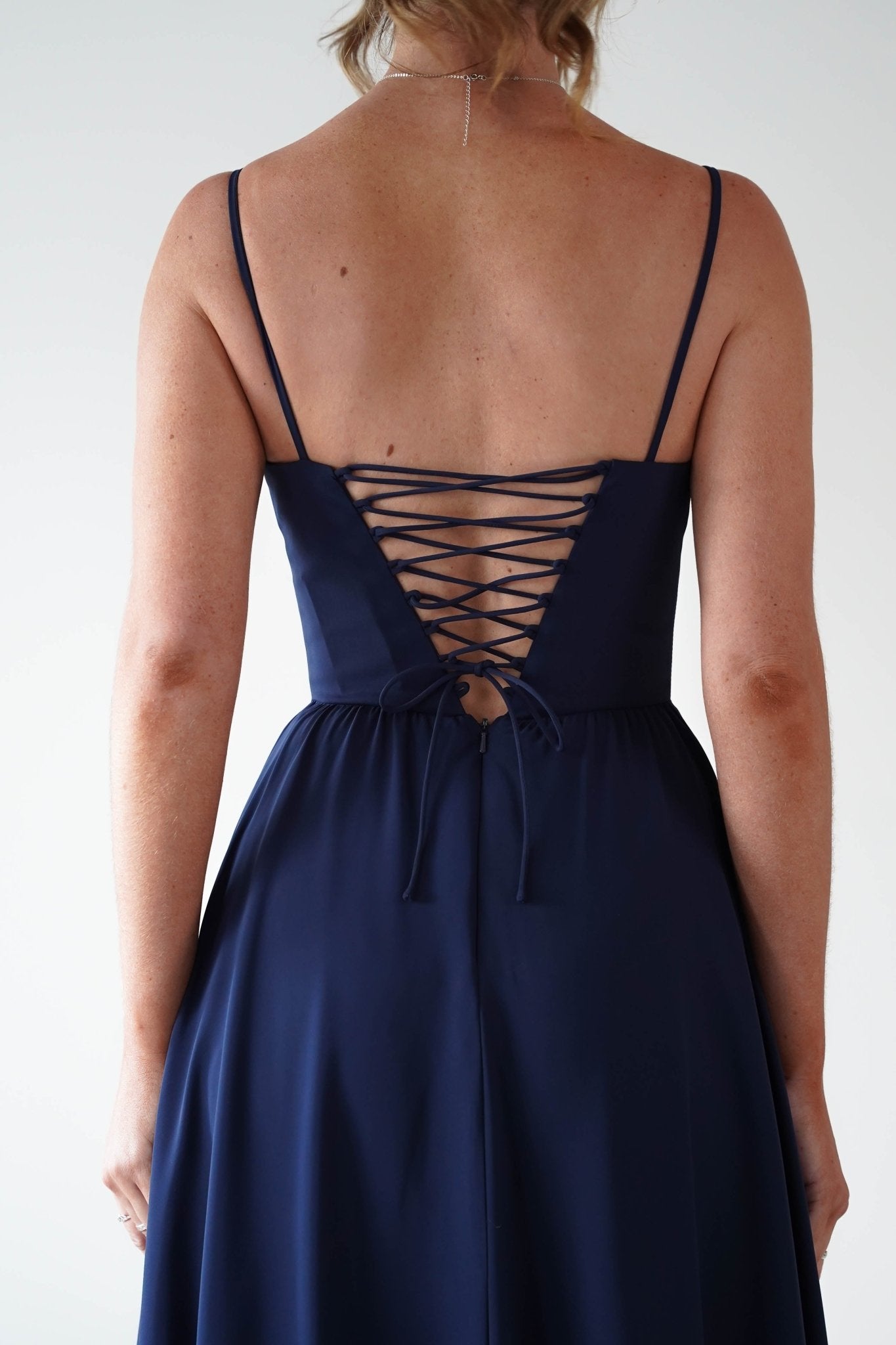 Felicity Lace Up Corset Maxi Dress Navy | Wedding Guest Dress | Corset Bodice | Maxi | Oh Hello Clothing