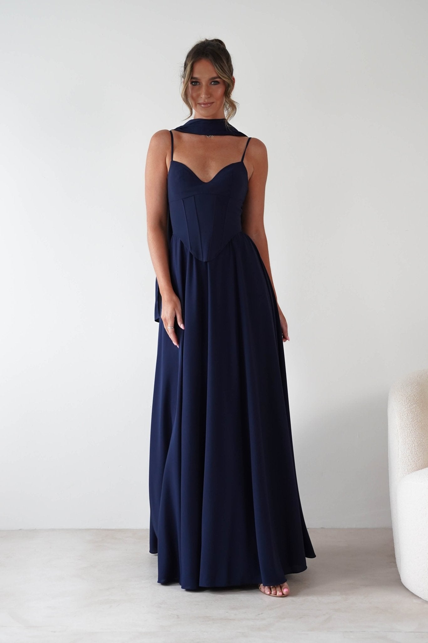 Felicity Lace Up Corset Maxi Dress Navy | Wedding Guest Dress | Corset Bodice | Maxi | Oh Hello Clothing
