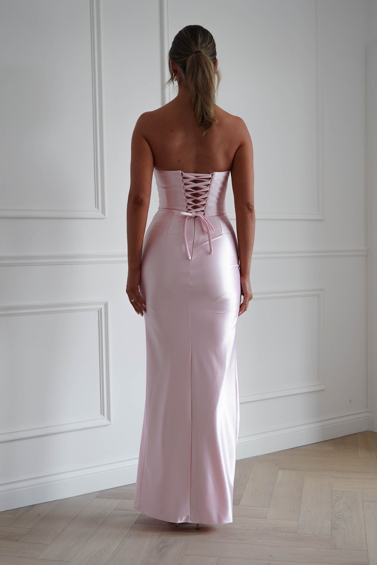 Oh Hello Clothing Dresses > Prom Dresses Flo Satin Lace Detail Maxi Dress | Pink