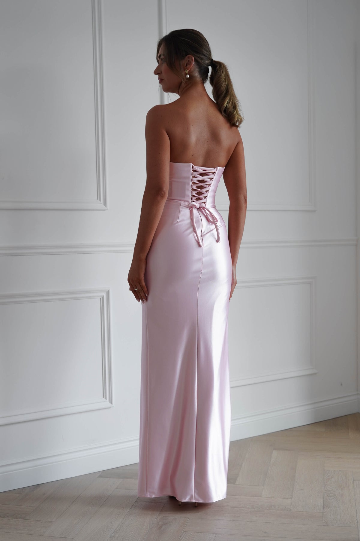 Oh Hello Clothing Dresses > Prom Dresses Flo Satin Lace Detail Maxi Dress | Pink