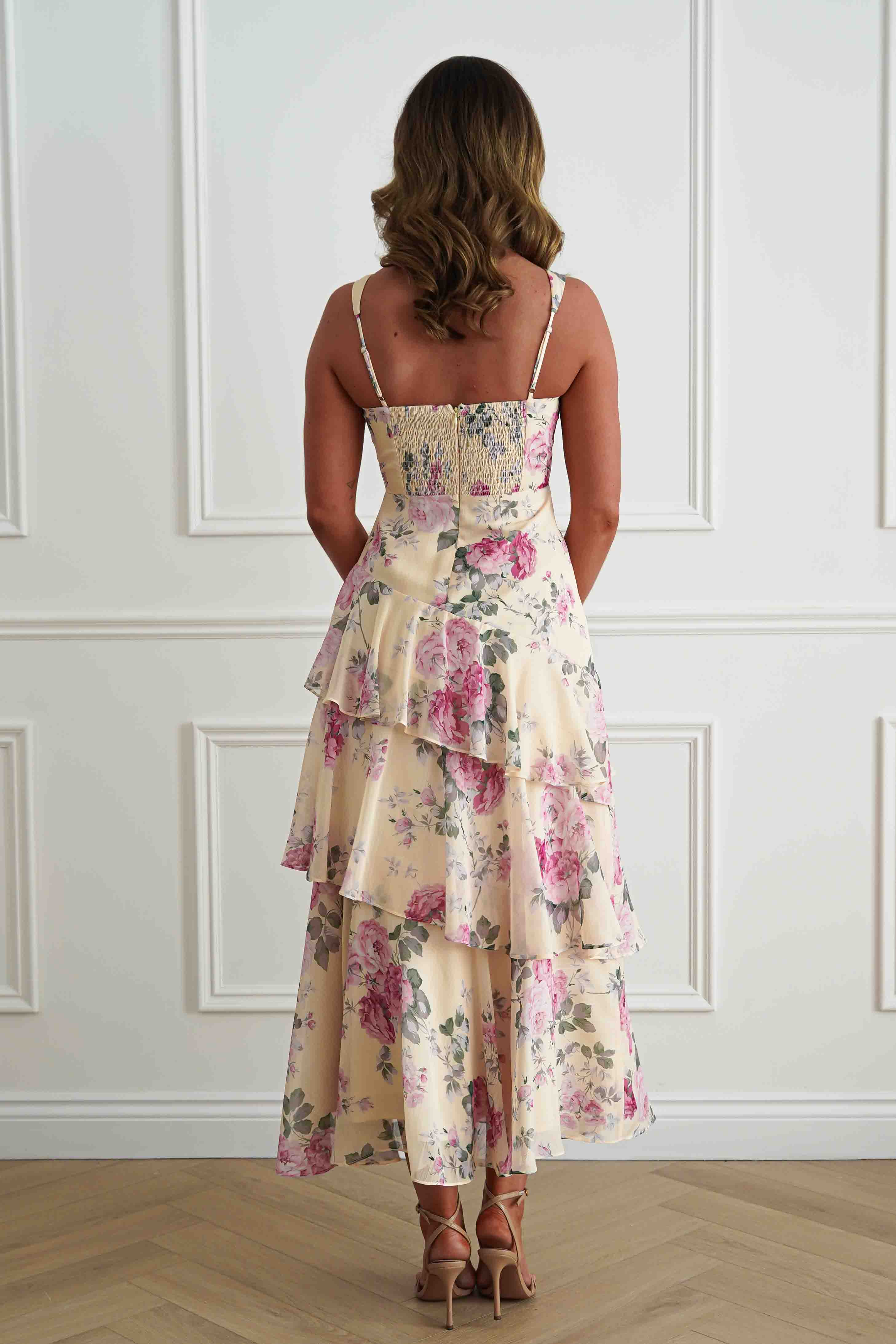 Oh Hello Clothing Women > Clothing > Dresses Flora Tiered Floral Print Maxi Dress | Yellow