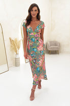 Marnie Floral Satin Midi Dress | Olive | Oh Hello Clothing